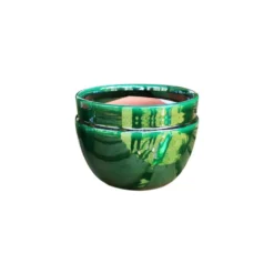 Pot en terre cuite émaillée coloris vert Les Poteries d'Albi Austral - Ø 16 x H 13 cm