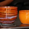 Pot en terre cuite émaillée orange Savane Les Poteries d'Albi Austral - Ø 16 x H 13 cm