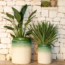 Pot haut Lugano coloris vert en céramique - 40 x Ø 29 cm