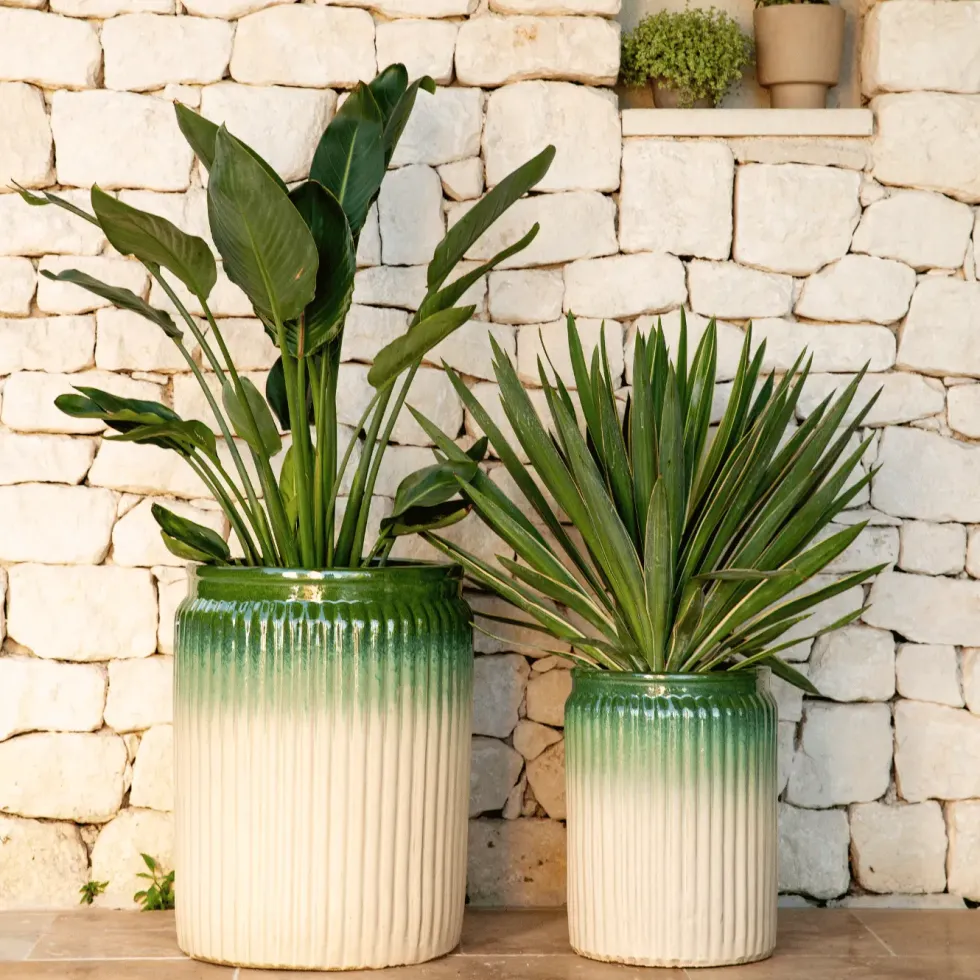 Pot haut Lugano coloris vert en céramique - 70 x Ø 54 cm