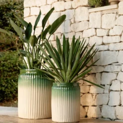 Pot haut Lugano coloris vert en céramique - 70 x Ø 54 cm