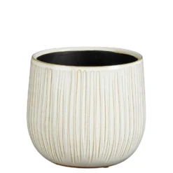 Pot rond cannelé coloris beige en céramique Pablo Mica Decorations - 16 x Ø 18 cm