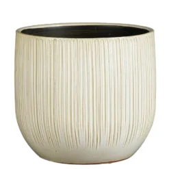 Pot rond cannelé coloris beige en céramique Pablo Mica Decorations - 25 x Ø 29 cm