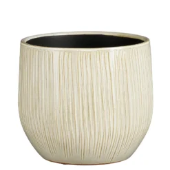 Pot rond cannelé coloris beige en céramique Pablo Mica Decorations - 22 x Ø 24 cm