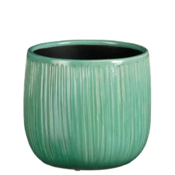 Pot rond cannelé coloris bleu en céramique Pablo Mica Decorations - 19 x Ø 21 cm