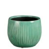 Pot rond cannelé coloris bleu en céramique Pablo Mica Decorations - 14 x Ø 16 cm
