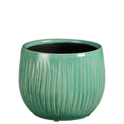 Pot rond cannelé coloris bleu en céramique Pablo Mica Decorations - 14 x Ø 16 cm