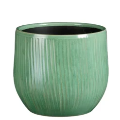 Pot rond cannelé coloris bleu en céramique Pablo Mica Decorations - 22 x Ø 24 cm
