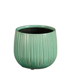 Pot rond cannelé coloris bleu en céramique Pablo Mica Decorations - 12 x Ø 14 cm
