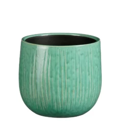 Pot rond cannelé coloris bleu en céramique Pablo Mica Decorations - 16 x Ø 18 cm