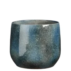 Pot rond coloris bleu en terre cuite Hugo Mica Decorations - 21 x Ø 22 cm