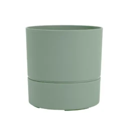 Pot rond en plastique à réserve d'eau coloris vert amande Poetic Aquaduo - Ø 19,3 x H 19,3 cm