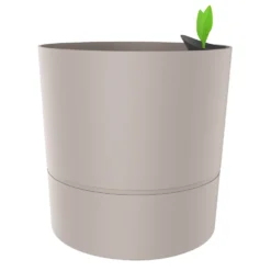 Pot rond en plastique à réserve d'eau coloris grège Poetic Aquaduo XL - Ø 39,5 x H 39,5 cm