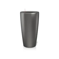Pot à réserve d'eau anthracite métallis Lechuza Rondo kit complet premium - Ø 40 x H 75 cm
