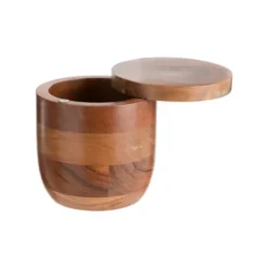 Pot à sel rotatif en bois de manguier naturel - Ø 10 x H 10 cm