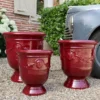 Pot sur pied en terre émaillée coloris cerise Les Poteries d'Albi Pied Guirlande - Ø 40 x H 46 cm