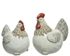 Poule décorative coloris blanc en terre cuite - 8,5 x 13 x 13,5 cm