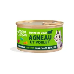 Pâtée pour chat adulte à l'agneau et au poulet morceaux en sauce sans céréales Edgard & Cooper - 85 g