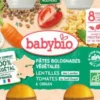 Pâtes bolognaises végétales carottes lentilles tomates Baby bio - 2 x 200 g