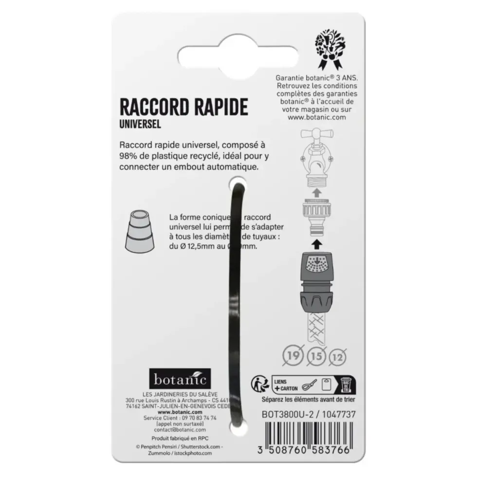 Raccord rapide universel botanic® pour tuyaux de Ø 12,5 à 19 mm