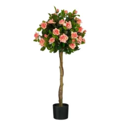 Rosier artificiel à fleurs saumon en pot - Ø 50 x H 120 cm
