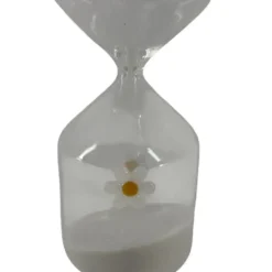 Sablier en verre transparent avec décor fleur jaune Marguerite - Ø 9,5 x H 25,5 cm