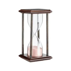Sablier vintage en verre et bois noir avec sable rose - 7,5 x 7,5 x 15 cm