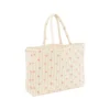 Sac cabas matelassé en coton écru à motifs floraux - 45 x 35 x 12 cm
