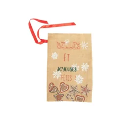 Sac cadeau en jute décor fêtes rouge et vert - 40 x 60 cm