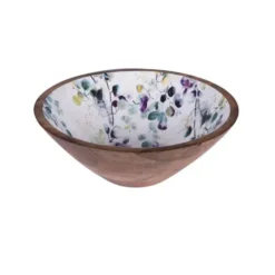 Saladier coloris multicolore en bois de bambou motifs floraux façon aquarelle Garden flora - Ø 30 cm