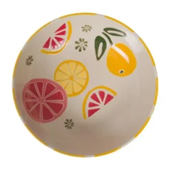 Saladier en grès à rayures jaunes et motif fruits Zestine - Ø 28 x H 7,5 cm