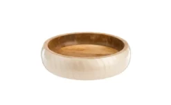 Saladier plat en bois de manguier naturel émaillé ivoire - Ø 25 x H 7 cm