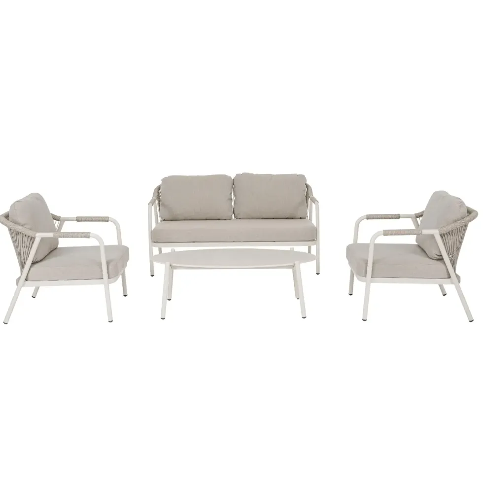 Salon bas crème en aluminium et corde Bizzotto Miravet