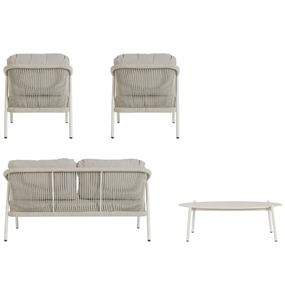 Salon bas crème en aluminium et corde Bizzotto Miravet