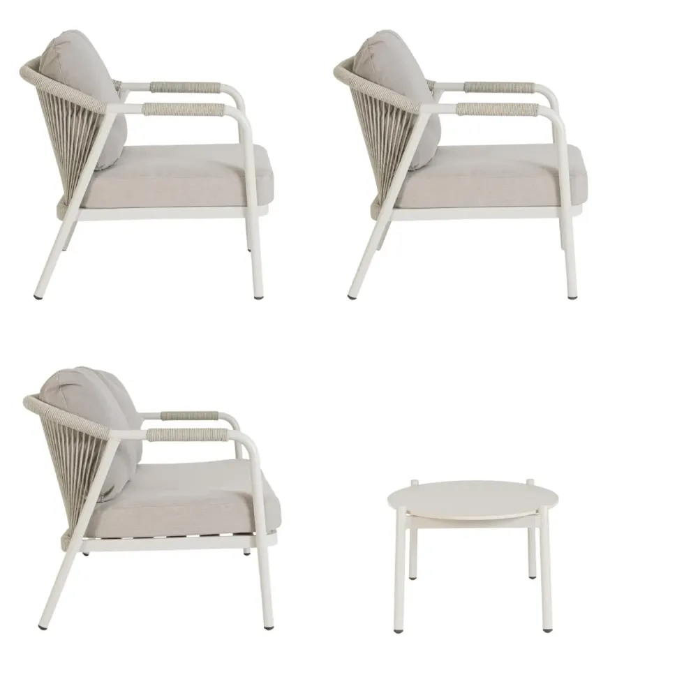 Salon bas crème en aluminium et corde Bizzotto Miravet