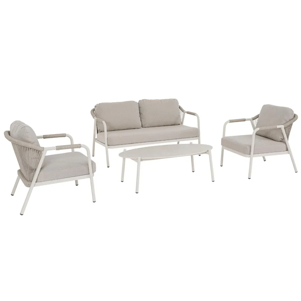 Salon bas crème en aluminium et corde Bizzotto Miravet