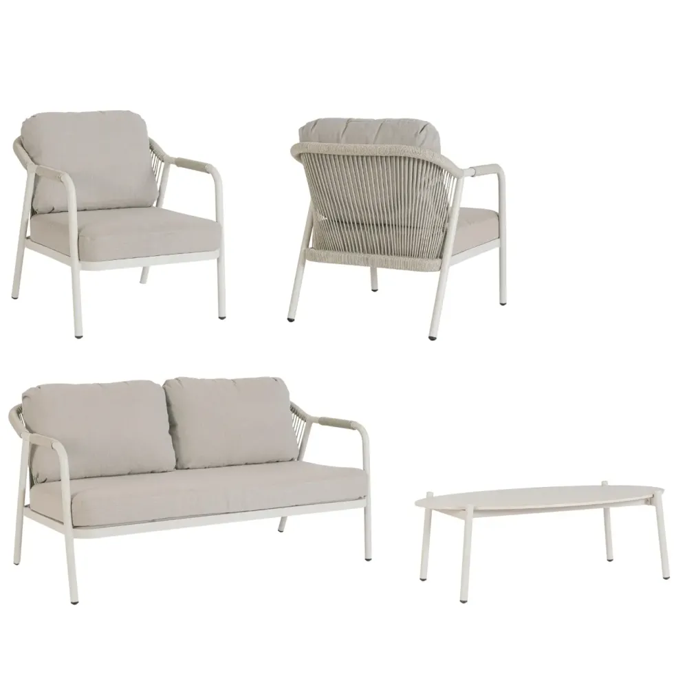 Salon bas crème en aluminium et corde Bizzotto Miravet