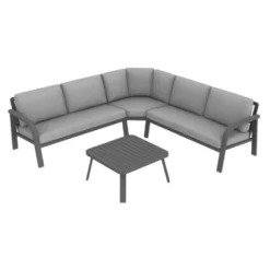 Salon de jardin d'angle en aluminium coloris anthracite Grasse - 2 éléments (grand canapé d'angle et table basse)