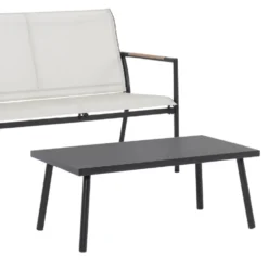 Salon de jardin en acier coloris gris Mimosa - 4 éléments (canapé, table basse et deux fauteuils)