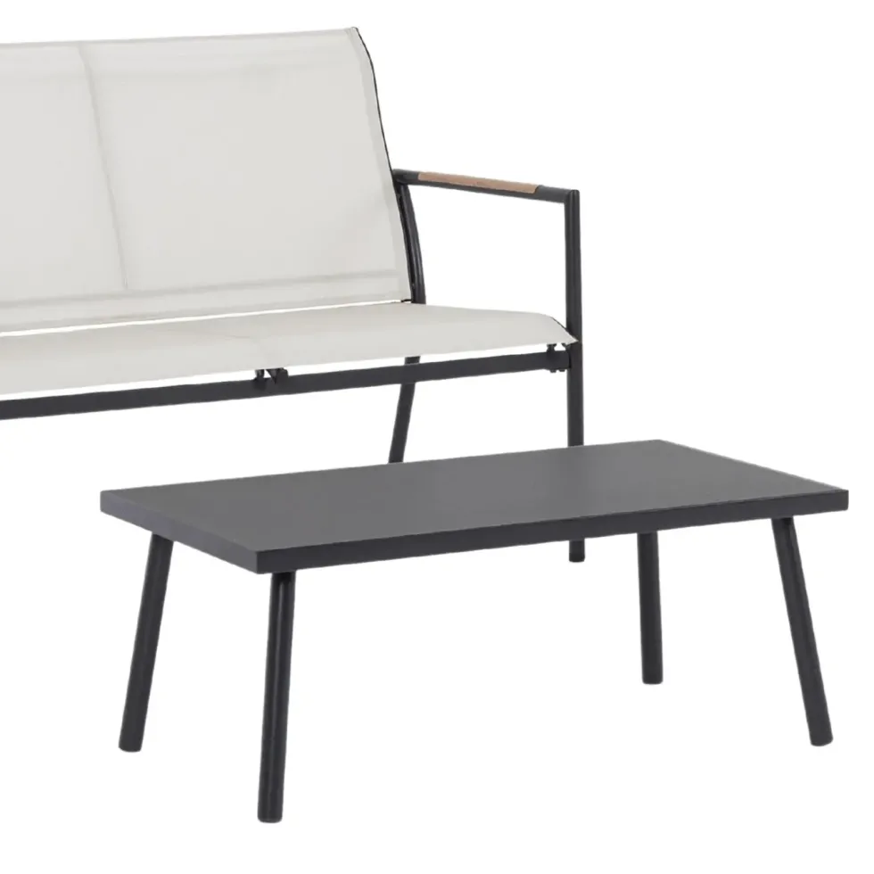 Salon de jardin en acier coloris gris Mimosa - 4 éléments (canapé, table basse et deux fauteuils)