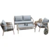 Salon de jardin en aluminium et résine tressée coloris gris clair Kanto - 4 éléments (canapé, table basse et deux fauteuils)