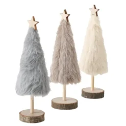 Sapin décoratif en fausse fourrure à poser socle en bois - 23 cm