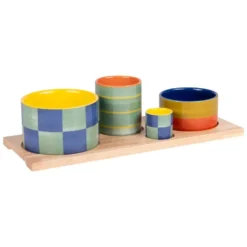 Service apéritif rectangulaire en porcelaine colorée Capri - les 4 pièces