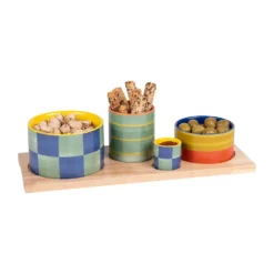 Service apéritif rectangulaire en porcelaine colorée Capri - les 4 pièces