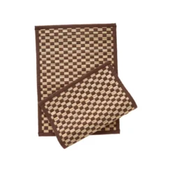 Set de table à carreaux en coton marron et herbier naturel x 2 - 50 x 35 cm