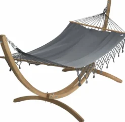 Set support et hamac EsKapade coloris anthracite à franges en bois et polypropylène Jobek Hamacs - 323 x 125 x 128 cm