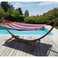 Set support et hamac EsKapade coloris multicolore Fortaleza en bois et polypropylène Jobek Hamacs - 323 x 125 x 128 cm