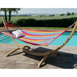 Set support et hamac EsKapade coloris multicolore en bois et polypropylène Jobek Hamacs - 323 x 125 x 128 cm