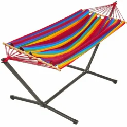 Set support et hamac MetaliK coloris multicolore Fortaleza en métal et polypropylène Jobek Hamacs - 300 x 140 x 95 cm