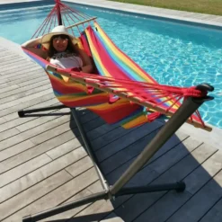 Set support et hamac MetaliK coloris multicolore Fortaleza en métal et polypropylène Jobek Hamacs - 300 x 140 x 95 cm